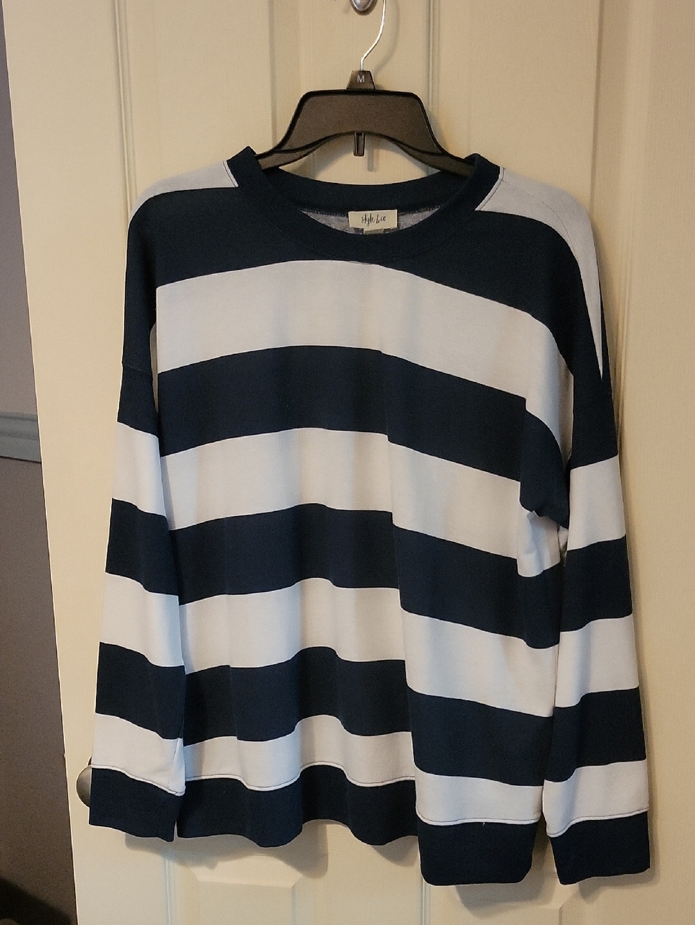 Style & Co. Navy and White Wide-Striped Long Sleeve Tee